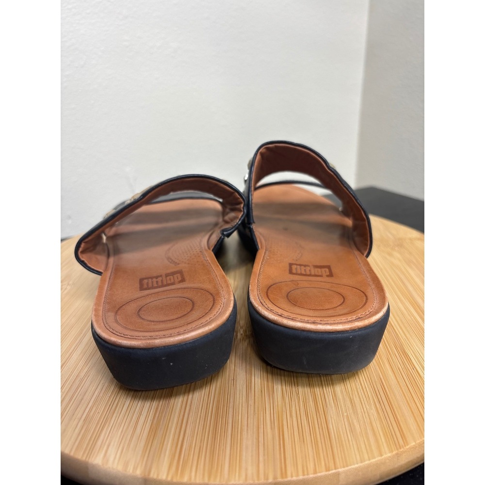 Fitflop Delta Black Leather Embellished Slide Sandals Comfort Casual‎ Shoes - Picture 6 of 12